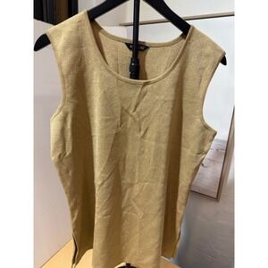 Misook Metallic Gold Sleeveless Knit Shell Top Scoop Neck Side Slits Womens M